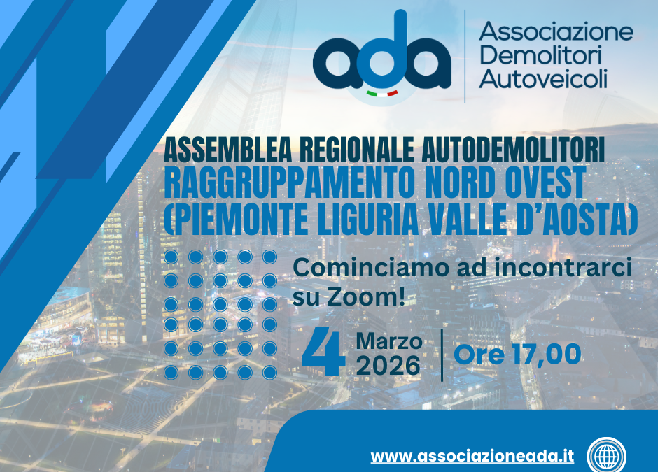 Assemblea regionale demolitori Piemonte, Liguria e Valle D’Aosta – ZOOM, 4 marzo 2026, ore 17:00