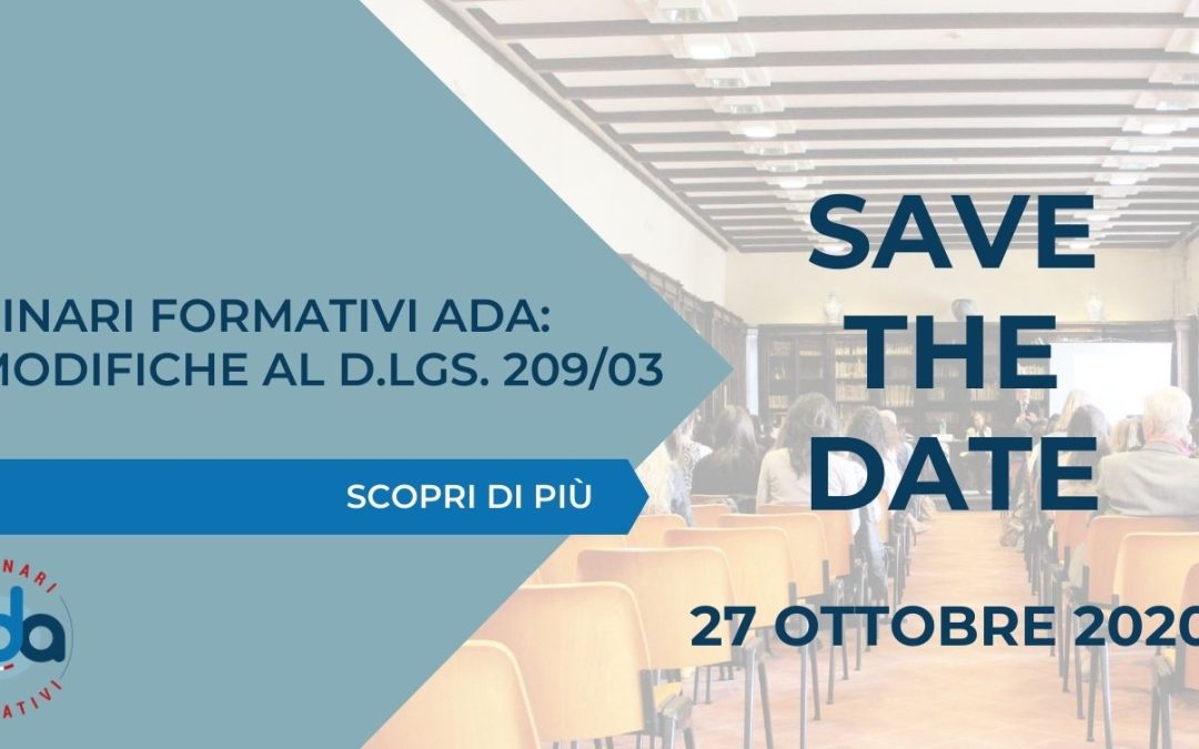 SAVE THE DATE 27 OTTOBRE 2020- SEMINARIO FORMATIVO ADA