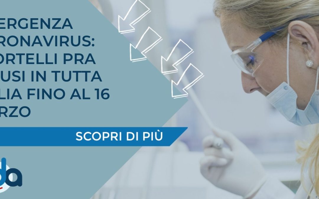 EMERGENZA CORONAVIRUS: SPORTELLI PRA CHIUSI IN TUTTA ITALIA FINO AL 16 MARZO
