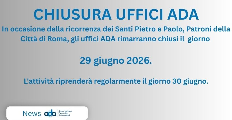 CHIUSURA UFFICI ADA – 29 GIUGNO 2026
